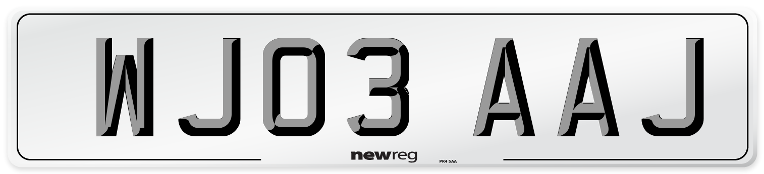 WJ03 AAJ Number Plate from New Reg